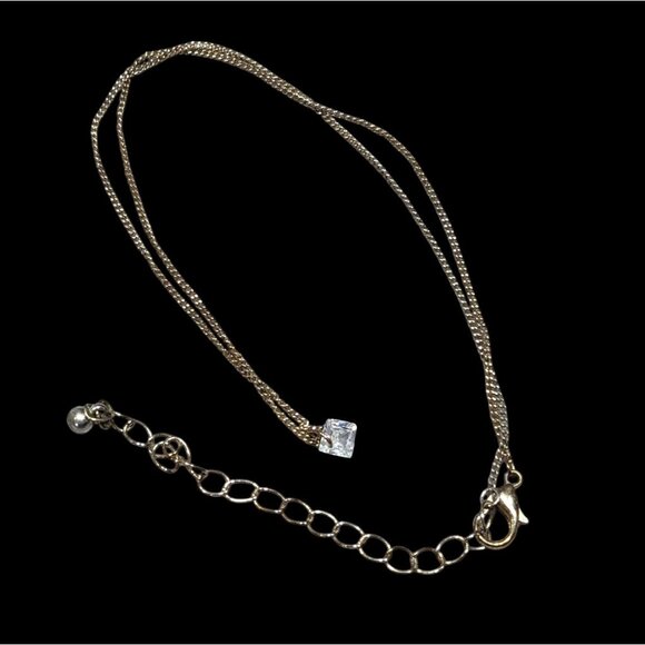 Minimalist Dainty Pyramid Shaped Cubic Zirconia Pendant On Gold Tone Chain - Picture 1 of 6